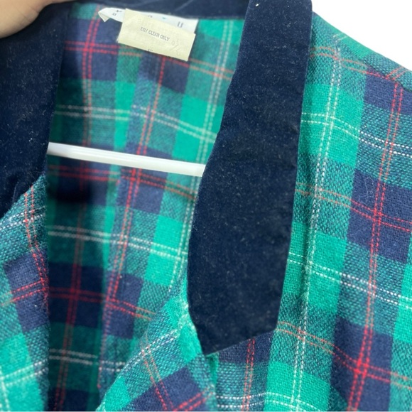VTG 90's YOU BABES Green Blue Red Plaid Wool Blazer with Lace Cuffs Sz Small - Picture 9 of 10